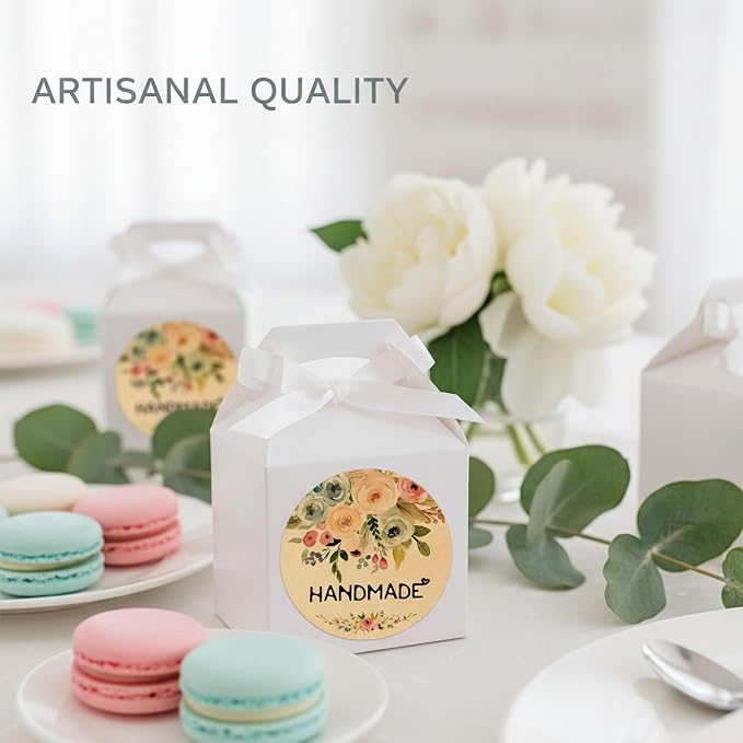 120PCS Handmade Kraft Stickers Handmade with Love Floral Bouquet Stickers Packaging Labels