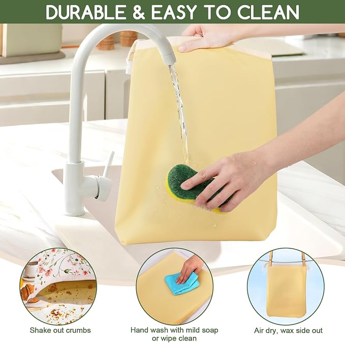 Beeswax Bread Bags for Sourdough, 2 Pack Reusable Bread Bag for Storage XL 17x13 Inch, Large Canvas Lined Bags for Homemade Sourdough - Keep Fresh, Freezer Safe