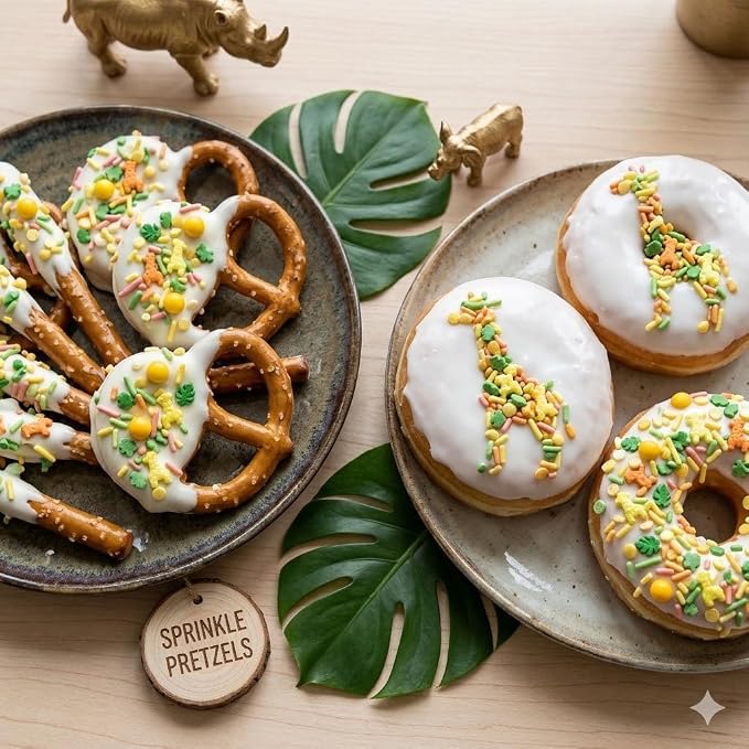 Oasis Supply Baby Shower Sprinkles & Sugar Shapes – Edible Decorations for Cakes, Cupcakes, and Cookies – Gender Reveal, Boy, Girl, and Neutral Party Baking Decorations - Giraffes/Safari Sprinkle Mix