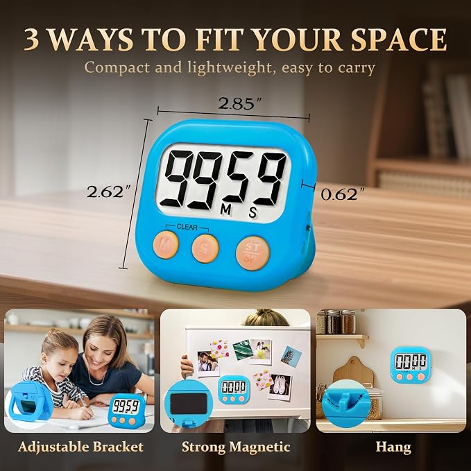 12 Pack Digital Kitchen Timer Small Classroom Timers for Kids Teachers (Blue&White)
