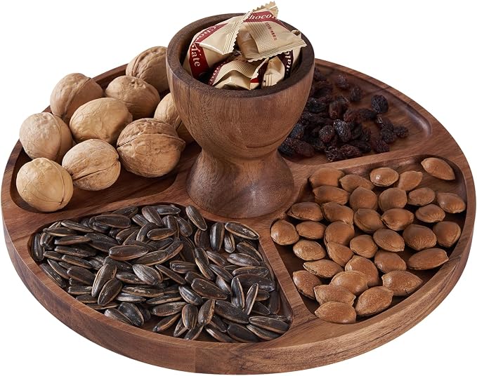 LiTY Cake Stand with Lid, Multi-Functional 12in Round Cake Holder, Acacia Wood 2-in-1 Dessert Table Display Set, Charcuterie Board for Cheese ,Fruit Platter, Large Acrylic Cake Dome Cover