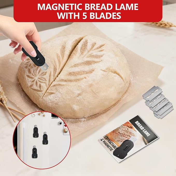 Sourdough Starter Kit, Bread Baking Supplies with Sourdough Jar 9" Round & 10" Oval Proofing Basket Magnetic Bread Lame Resuable Bread Bag, Breads Making Kit Sour dough Gifts for Bakers Women Wife Mom