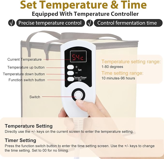Dough Proofer with Heater, Bread Pizza Dough Proofing kit Temperature Control Proofing Accessories for Making Bread, Yogurt, Natto and Handmade Soap