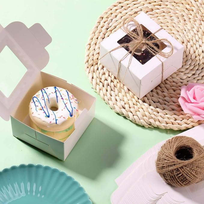 50 Pieces Bakery Box with Window Cookie Boxes Mini Kraft Boxes Gift for Pastries, Candy, Pie, Cupcakes, Soap Packaging for Homemade Soap(White,4 x 4 x 2.5 Inch)