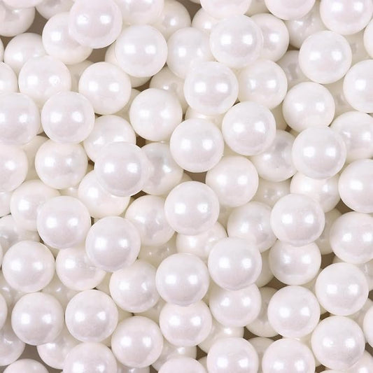 LEBERY White Edible Pearls for Cake Decorating Pearl Sugar Sprinkles 14mm 130g/4.6 Oz Edible White Balls Sprinkles Candy Pearls Cake Pearl Ice Cream Toppings Wedding Chirstmas Supplies