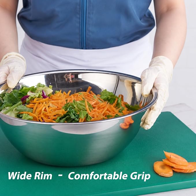 CURTA 3 Piece Large Stainless Steel Mixing Bowls Set, Extra Large Metal Mixing Bowls (7.8, 10, 13.1 QT), Heavy-Duty Nesting Salad Bowls with Flat Base for Bread Dough Kneading, Baking & Catering