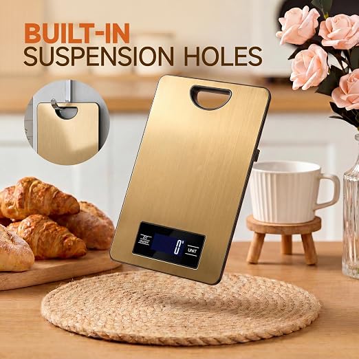 Digital Kitchen Scale & Food Weight Scale with Hang Loop, 11lb Baking Scale for Home and Kitchen, Precise Scales with Grams and Ounces, Stainless Steel (Champagne Gold)