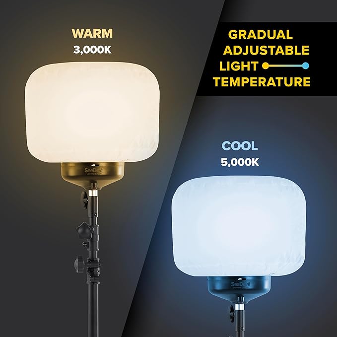 SeeDevil 60 Watt LED Balloon Light Kit, 120 Volt, 7,800 Lumen, 3000K - 5000K, Color Temperature Changing, 6.5 Ft Tripod, Glare Free Indoor/Outdoor Area Light, Remote/APP Dimmable
