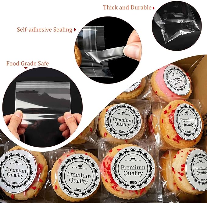 300 PCS Clear Cellophane Cookies Bags Self Sealing with 4x6"（150 PCS）& 5x7"（150 PCS) - Resealable Plastic Treat Bags Self Adhesive for Packaging Cookies, Party Favors, Bakery