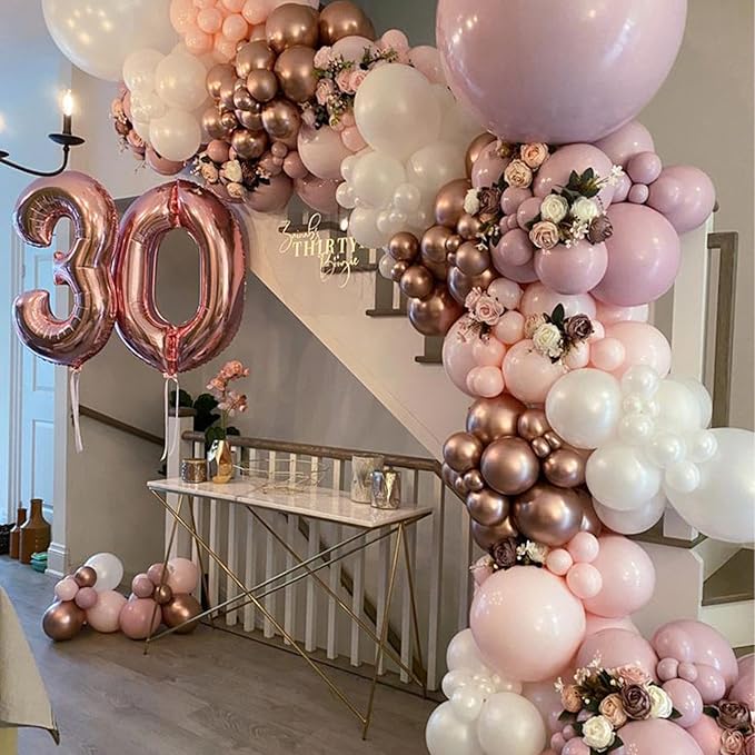 PartyWoo Dusty Pink Balloon Arch Kit Garland 140pcs Different Sizes of 18 12 10 5 Inch Blush Rose Pink Nude White Sand Gold Confetti Boho Balloons for Baby Shower Birthday Wedding Party Decorations