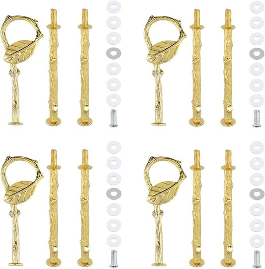 4Pcs Heavy Metal Cake Stand Holder with Screws and Flat Washers | 3 Tier Holder , Metal Fruit Plate Stand Fitting Hardware Rod Dessert Cupcake Food Handle for Wedding Party ( 4Pcs, Gold)
