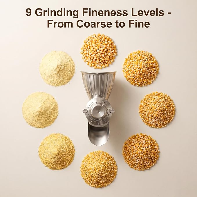 GVODE Grain Mill Attachment for KitchenAid Stand Mixer, 9 Grind Level Flour Mill for KitchenAid, Fit for Grinding Wheat, Corn, Oats, Millet, Coffee Beans