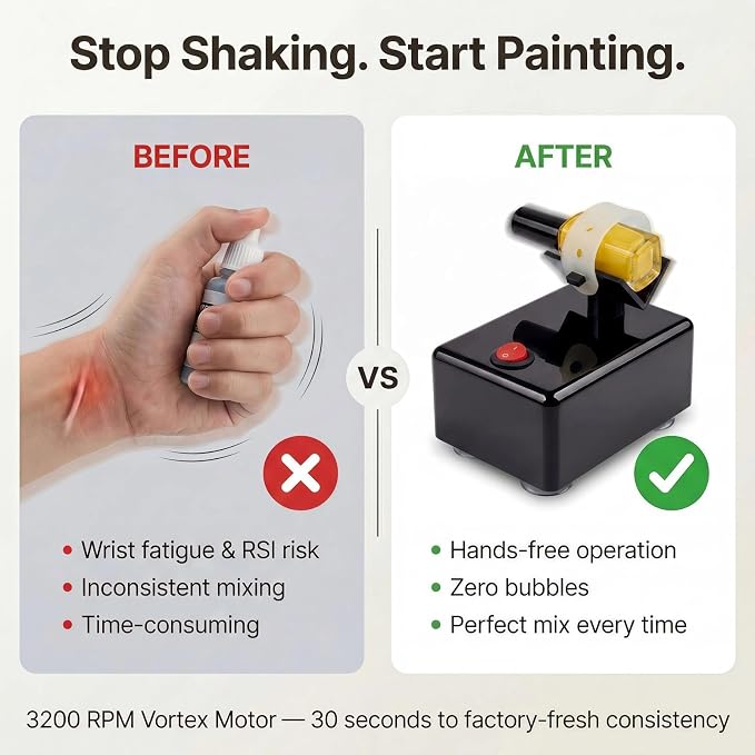 Electric Paint Mixer & Nail Polish Shaker - Professional Vortex Shaker Machine for Hobby Model Color, Lash Glue, Tattoo Ink - Continuous Liquid Mixer with Non-Slip Base