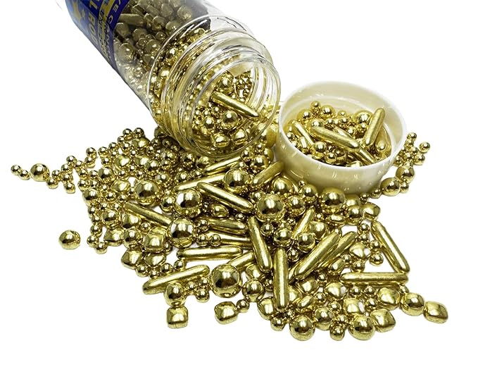 Gold Dragees Sprinkles Sprinkles for Cake Decorating, Gold Pearl Sugar Cupcake, Cookies, Ice Cream Toppings, 120g/ 4.2 Ounces Cake Decorations Baking for Christmas Wedding Shower, New Year’S Eve