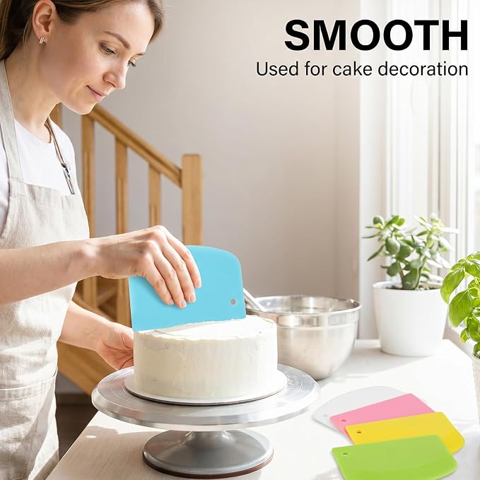 10 Pcs Dough Scraper, Bench Scraper for Bread Dough, Flexible Bowl Scrapers | Essential Bread Baking Supplies, Multi-Use Kitchen Scrapers for Pastry and Cake (5 Colors)