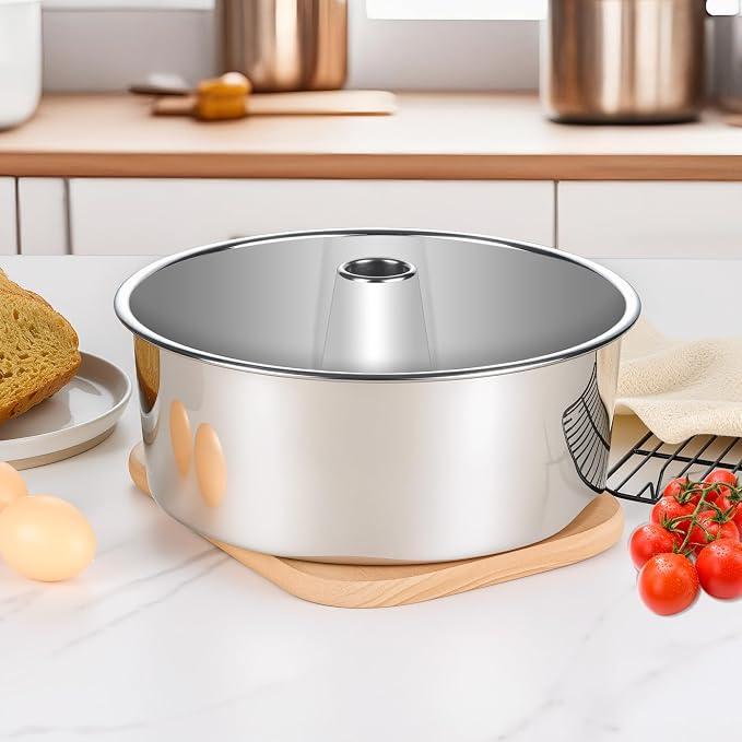 LIANYU Angel Food Cake Pan, 10 Inch Tube Pan for Baking Pound Cake, Deep Chiffon Mold with Stainless Steel Core, Mirror Finished Surface, Easy to Release, Dishwasher Safe