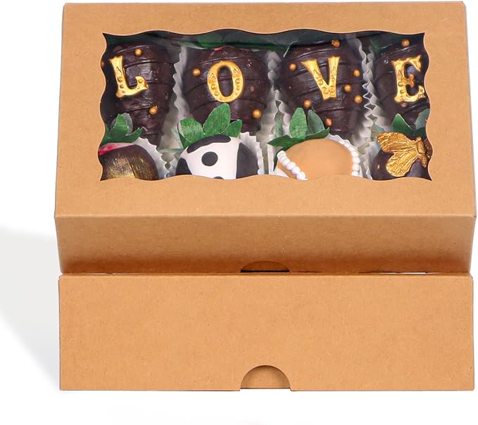 ROSPAKTEK20pcs 7x4.3x2 Inches Brown Bakery Boxes - for Cookies, Chocolate Covered Strawberries, Cakesickle, Chocolate Truffle, Cake Pop | Christmas & Valentine's Day
