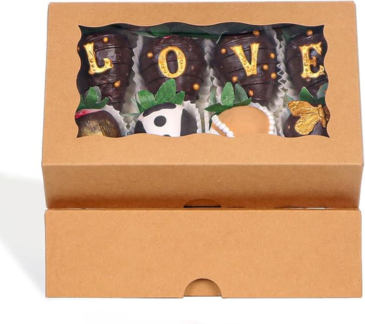 ROSPAKTEK20pcs 7x4.3x2 Inches Brown Bakery Boxes - for Cookies, Chocolate Covered Strawberries, Cakesickle, Chocolate Truffle, Cake Pop | Christmas & Valentine's Day