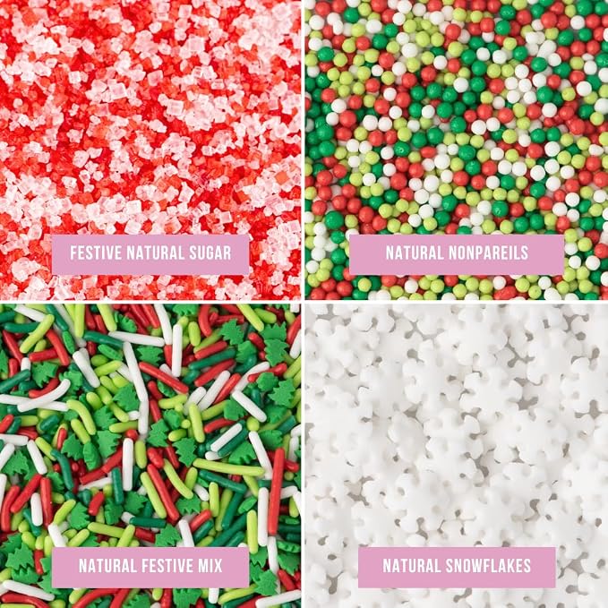 Sweets Indeed Sprinkles, 4 Pack, Edible Sprinkle Mix, Perfect for Cake Decorations, Baking, Ice Cream, Cookies, Cupcake Topper (Dye Free Holiday)