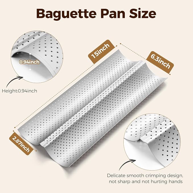 Yupjlia Baguette Bread Pan, Premium Nonstick Perforated French Bread Baking Pan, 2 Loaves Baguette Tray for Sourdough, Italian Bread Baking, Perfect for Creating Crisp Golden-Brown Crust