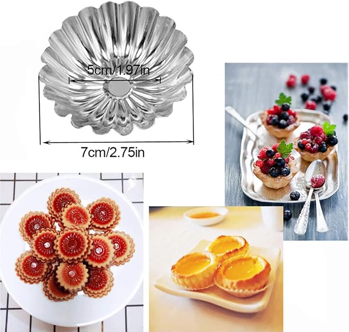 20Pcs Egg Tart Molds, Mini Tart Pan Aluminium Pie Tins Cupcake Cake Baking Cups