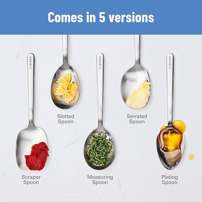 Misen Scraper Chef Spoon – Stainless Steel Cooking Spoon and Spatula Hybrid for Flipping Burgers Tossing Vegetables Scraping Pots Serving Casseroles and Everyday Kitchen Prep