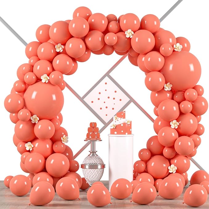 Voircoloria 90pack Coral Red Balloons Different Size 18/12/10/5 Inch Coral Red Balloon Garland Arch Kit for Graduation, Wedding, Birthday, Princess Theme Party, Valentine's Day Party Decorations