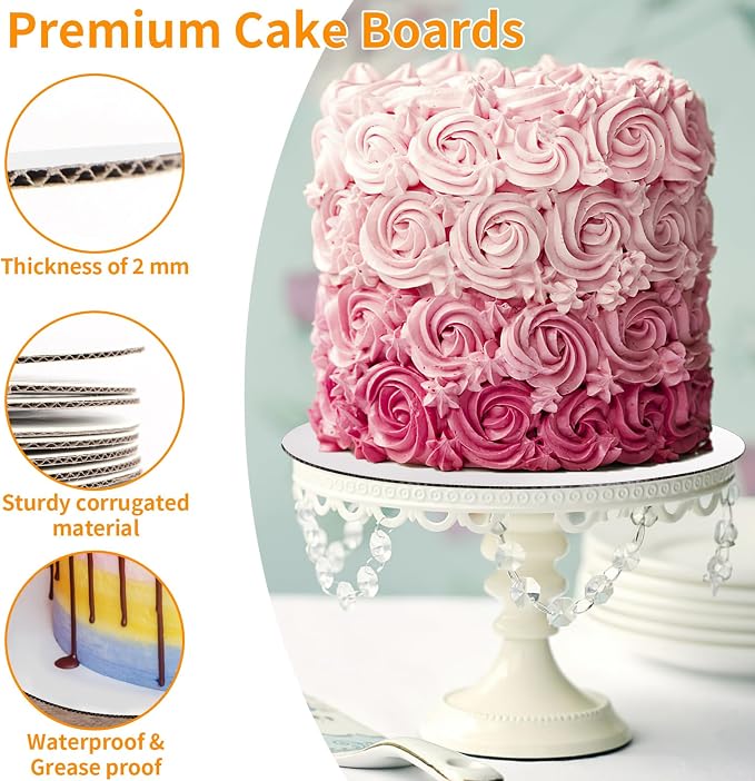 WINKIO 15PCS Cake Boards 10 inch round， White Cake Board Rounds，White Cake Circles Rounds Base Food-Grade Cardboard Cake Plate for displaying cakes