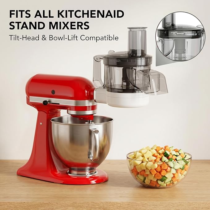 GVODE 5-in-1 Food Processor Attachment for KitchenAid, Multifunctional Chopper with Dicing/Slicing/Shredding/Strip Cutting/Sauce Discs and Storage Case