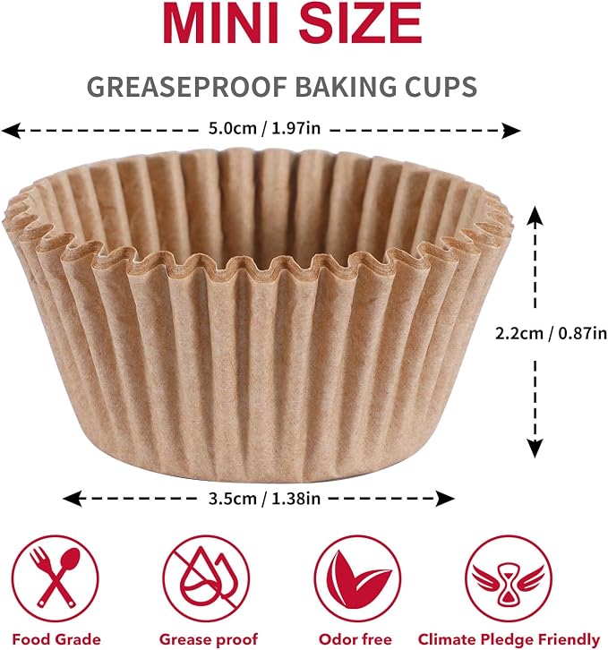 Caperci 300pcs Mini Cupcake Liners for Baking - Greaseproof Paper Muffin Baking Cups for Wedding Birthday Party Baby Shower Festivals (Natural)