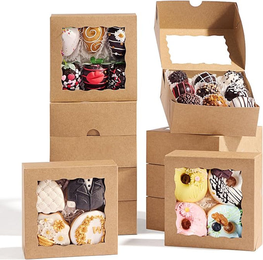 50 Pcs Bakery Boxes - 5x5x2 Inch with Window - Cookies, Mini Cakes, Chocolate Covered Strawberries, Macarons, Pies & Brownie Boxes