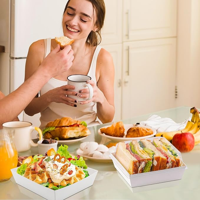 Charcuterie Boxes with Clear Lids, 5.32 x 4.92 x 2.36 Inch Dessert Boxes, Square Disposable Paper Bakery Boxes to Go Food Containers for Desserts, Sandwich, Cookie, Sushi