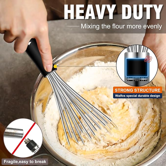 Stainless Steel Whisk Set with 7"+5" Mini whisks, Walfos Heavy Duty Whisks, Kitchen wisk (7+9+11in) Premium for Whisking, Blending, Beating, Frothing & Stirring.