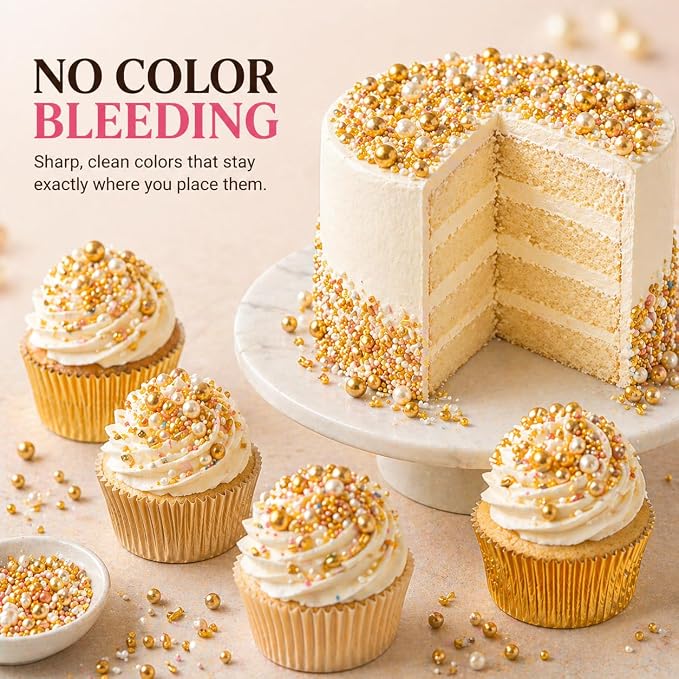 Confect Pearl Sprinkles | Christmas | Golden Sunshine Disco Ball Mashup Mix Champagne Gold Dragees Golden Sparkling Sugar - Vegan, Gluten-Free, Nut-Free, Soy-Free, Dairy-Free, Palm Oil-Free, No Artificial Dyes - 5 Oz