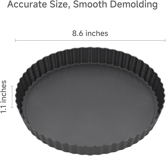 Tart Pan Removable Bottom - 8.6 Inch Non-Stick Carbon Steel Pie Pan for Baking Tarts, Pies, Quiches, Brownies, Quiche Baking Dish with Fluted Edges, Fruit Tart Mold