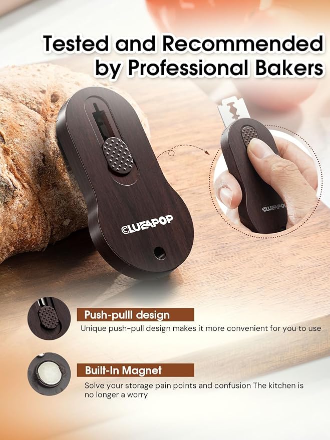 CLUEAPOP Bread Lame | Sourdough Scoring Tool | Bread Scoring Tool | Lame Bread Tool | Sourdough Tools Includes 5 Bread Razor Blades, Extractable & Magnetic Scoring Knife for Bread Baking