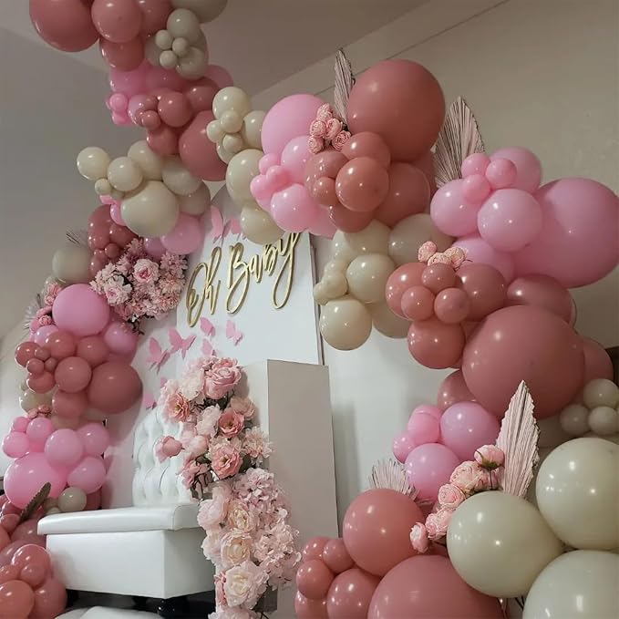 Jobkoo Dusty Pink Balloons 12 Inch, 100 Pack Vintage Pink Balloon Boho Dusty Rose Latex Balloons Matte Mauve Retro Blush Pink Helium Balloons for Birthday Wedding Baby Bridal Shower Party Decorations