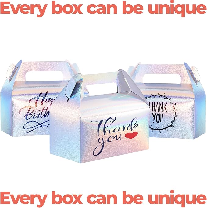 UnicoPak 60 Pack Iridescent Party Favor Bag Boxes, Goodie Favor Boxes for Treats Cookies Candies, Ideal for Theme Birthday Party, 6.5x3.5x3.5 Inches