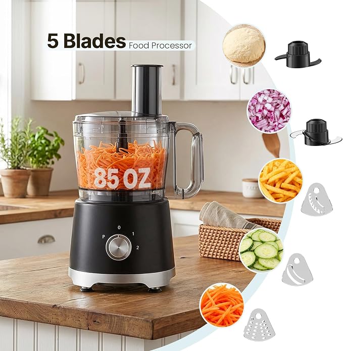 DUMOS Food Processor 10.5 Cup, 600W Electric Vegetable Chopper with French Fry Slicer, Dough Mixer, Dishwasher Safe Parts for Family Meals, Vegetables, Fries, Cheese, Puree