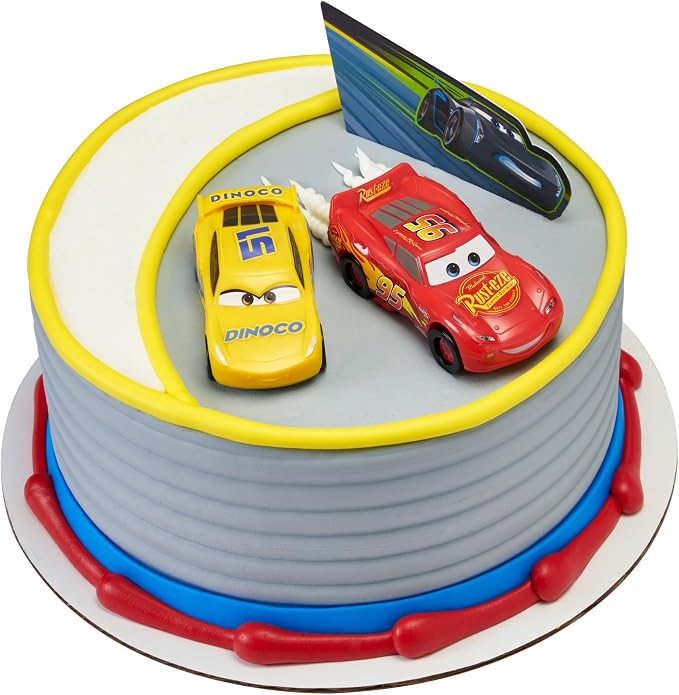 DecoSet® Disney and Pixar Cars 3 Ahead of The Curve Cake Topper, 3-Piece Set featuring Lightning McQueen, Cruz Ramirez, and Jackson Storm