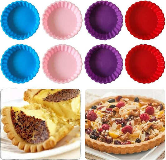 8 pcs Silicone Tart and Pie Molds, 4 Inch Fluted Mini Tart Mould Round Nonstick Quiche Pan Bakeware Mold for DIY Baking Pies/Tarts/Mousse Cakes/Small Dessert(Random Color)