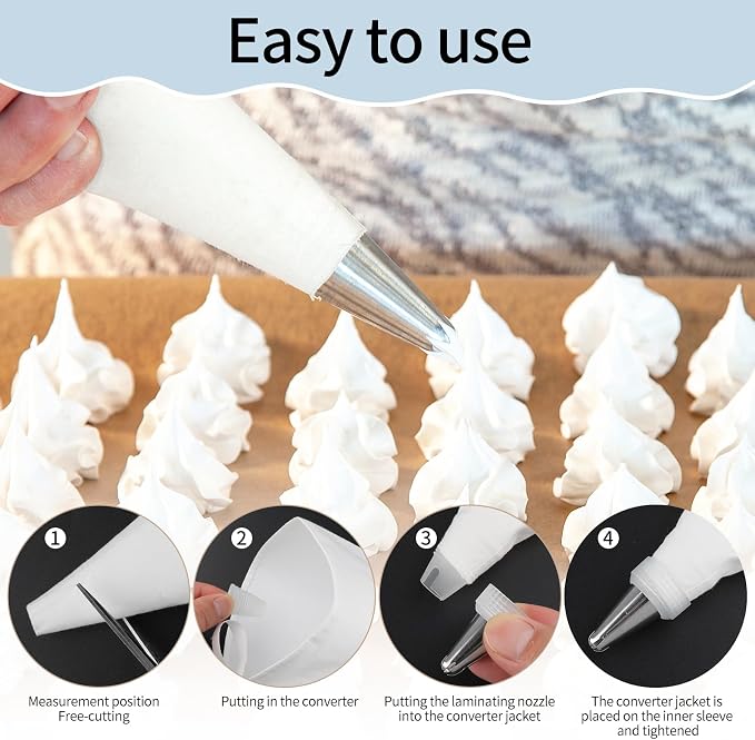 4 Pack 12 Inch Reusable Piping Bags, Cotton Cloth Pastry Bags with Plastic Coating, Professional Tipless Icing Bags for Cake Decorating Cupcakes Cookies Desserts and Baking Supplies