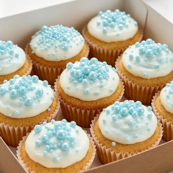 Zali Edible Pearl Sprinkles, Sky Blue, 26 Colors Mixed Size | Sugar Pearls, For Cakes, Cupcakes, Cookies, Donuts & Ice Cream, Gluten Free, Food Grade, Wedding & Festival Decoration