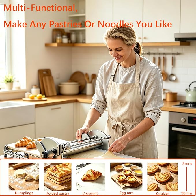 22.7" Commercial Electric Dough Sheeter, Foldable Dough Roller Machine, Adjustable Thickness(2-30mm), Stainless Steel Dough Laminator for Bakery, Pastry, Home Bakers & Professional Bakeries (22.7")