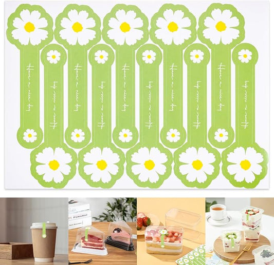 300pcs Handmade Lollipop Baking Stickers for Cake Box/Tins/Jars/Coffee Cups/Bottles, Long Label Daisy Flower Sealing Bakery Stickers for Gift Wrapping Self-Adhesive Tamper Evident Seal Labels