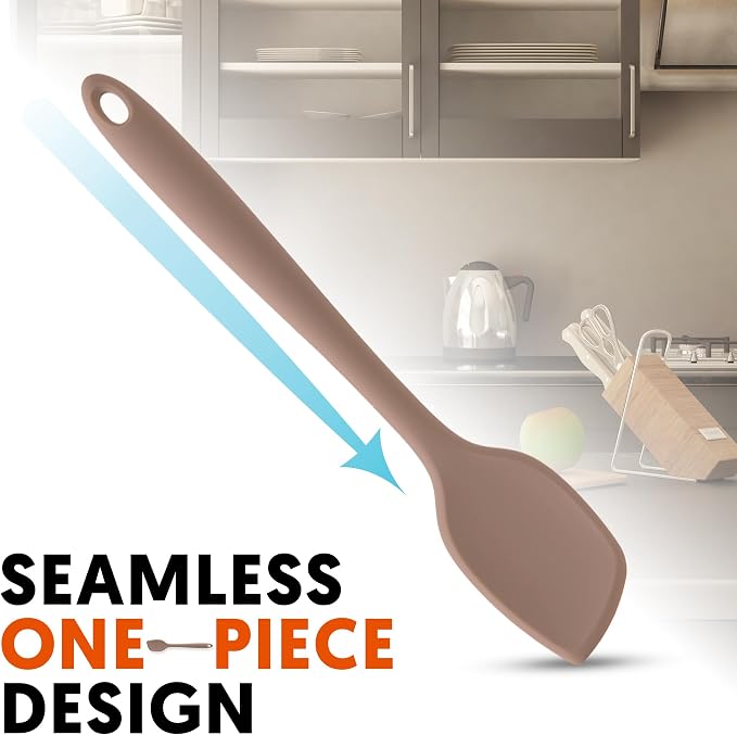 Platinum Silicone Spatula – BPA Free Silicone Spatula for Cooking – Heat Resistant Cooking Utensils for Non Stick Pans – One-Piece Spoonula for Baking, Mixing & More – Kitchen Scraper 9.3” Taupe Brown