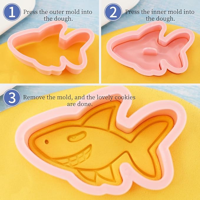 Ocean Creature Cookie Cutters with Cookie Stamps 8 Pcs Sea Animals Cutter for Fondant and Cookies (Ocean Creature)