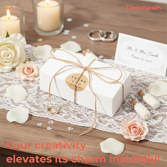 UnicoPak 20 Pack 6x3x2 Small Gift Boxes, Food Grade Material, White Candy Boxes for Fudge Candy Chocolate Treat Goodie, Ideal for Birthday Christmas Party Homemade Business