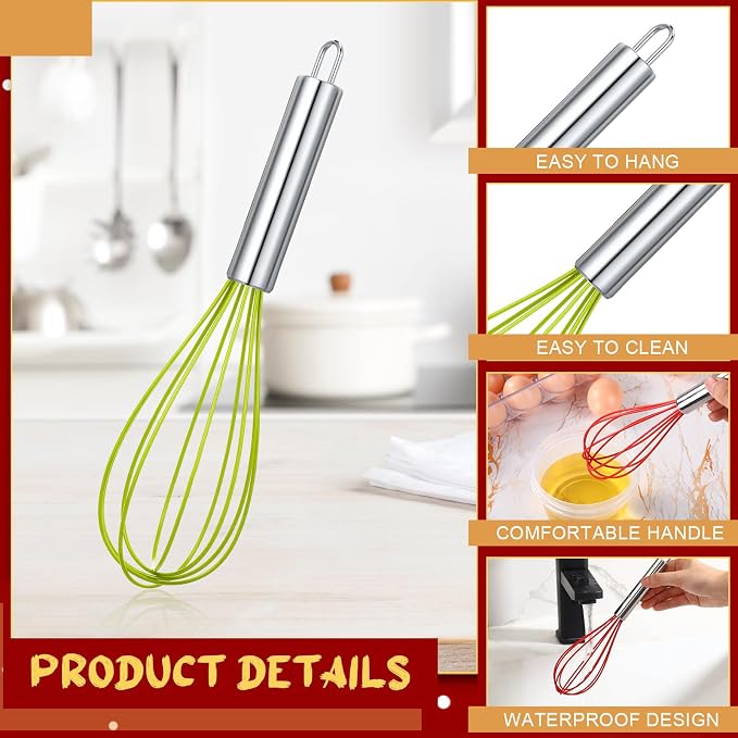 FoldTier 6 Sets 10 Inch Christmas Whisks Gifts DIY Fillable Christmas Tree Ornaments Xmas Colored Silicone Whisks for Cooking Heat Resistant Egg Beaters with Card Rope Bag for Candy Holder