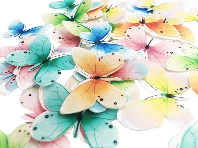 Set of 30 Edible Butterfly Cupcake Toppers Wedding Cake Birthday Party Food Decoration Mixed Size & Colour